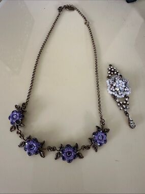 Negrin  bundle Purple Floral Necklace with Gold-Tone Chain and white pendant